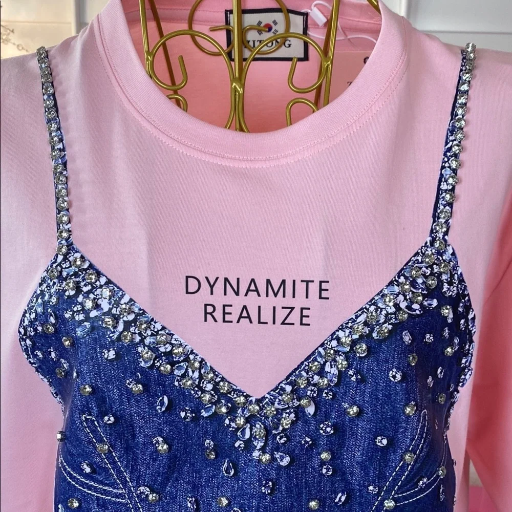 Rhinestone Denim Illusion Tee - Picture 2 of 7